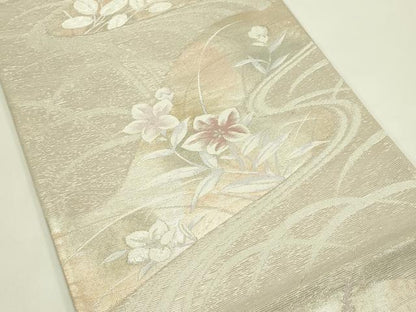 平和屋着物＊夏物 六通柄袋帯 流水草花文 銀糸 正絹 逸品 CABH5847rv