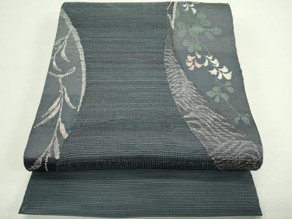 平和屋着物＊夏物　八寸名古屋帯　草花文　金糸　正絹　逸品　CABH5853rv