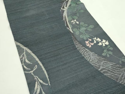 平和屋着物＊夏物　八寸名古屋帯　草花文　金糸　正絹　逸品　CABH5853rv
