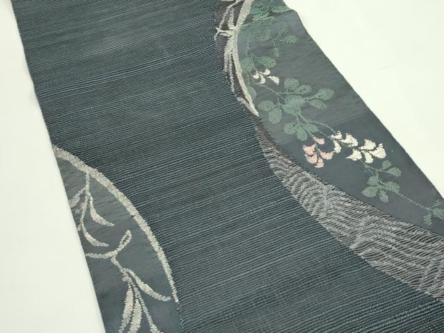 平和屋着物＊夏物　八寸名古屋帯　草花文　金糸　正絹　逸品　CABH5853rv