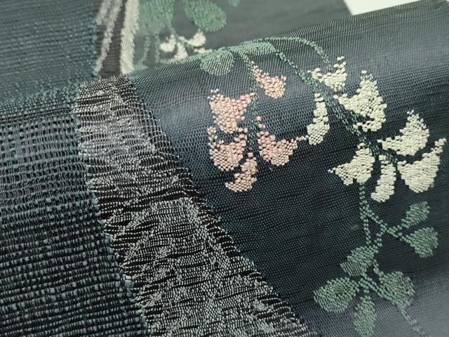 平和屋着物＊夏物　八寸名古屋帯　草花文　金糸　正絹　逸品　CABH5853rv