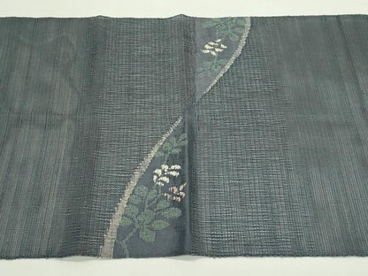 平和屋着物＊夏物　八寸名古屋帯　草花文　金糸　正絹　逸品　CABH5853rv