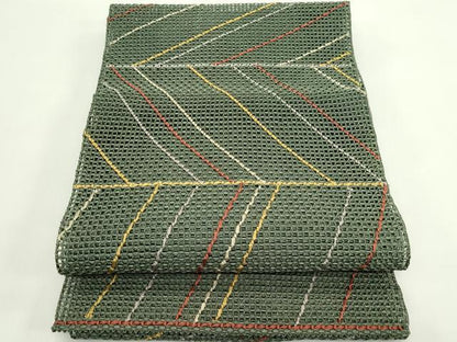 平和屋着物＊夏物　八寸名古屋帯　幾何学文様　正絹　逸品　CABH5854rv