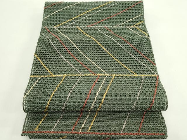 平和屋着物＊夏物　八寸名古屋帯　幾何学文様　正絹　逸品　CABH5854rv