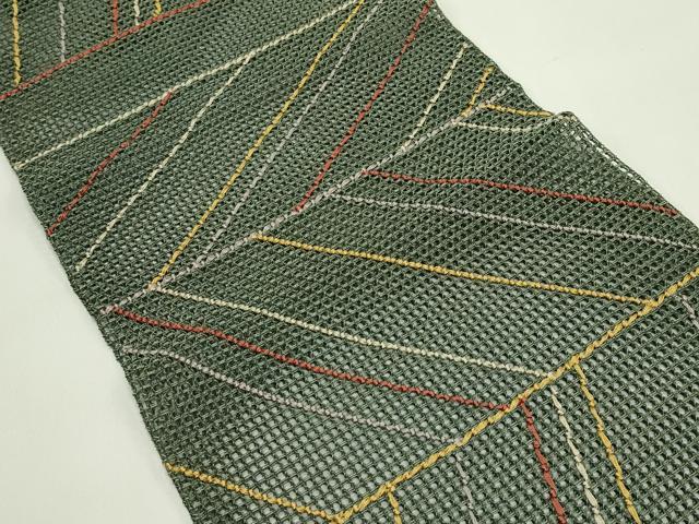 平和屋着物＊夏物　八寸名古屋帯　幾何学文様　正絹　逸品　CABH5854rv