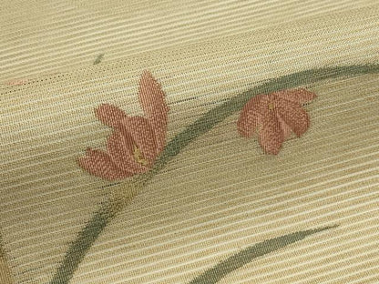 平和屋着物＊夏物　九寸名古屋帯　草花文　金糸　正絹　逸品　CABH5860rv