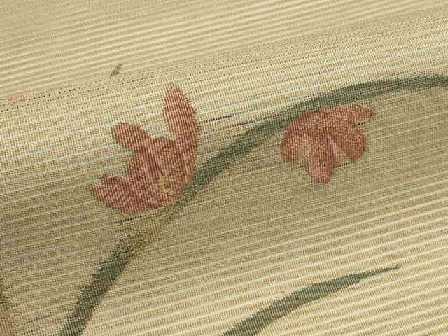 平和屋着物＊夏物　九寸名古屋帯　草花文　金糸　正絹　逸品　CABH5860rv