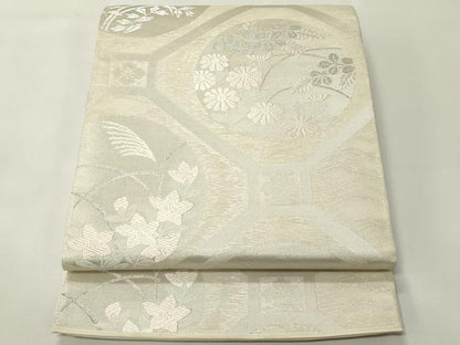 平和屋着物＊夏物　六通柄袋帯　唐織　蜀江秋草文　銀糸　正絹　逸品　未使用　CABH5861rv