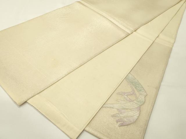 平和屋着物＊夏物　太鼓柄袋帯　草花文　銀糸　正絹　逸品　CABH5864rv