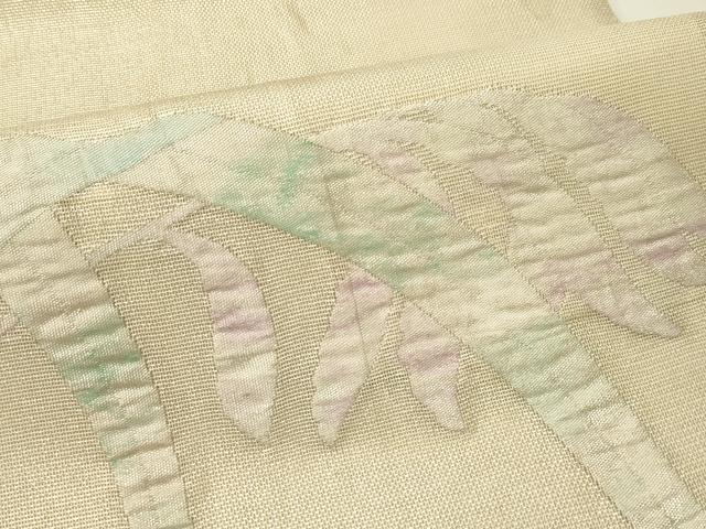 平和屋着物＊夏物　太鼓柄袋帯　草花文　銀糸　正絹　逸品　CABH5864rv