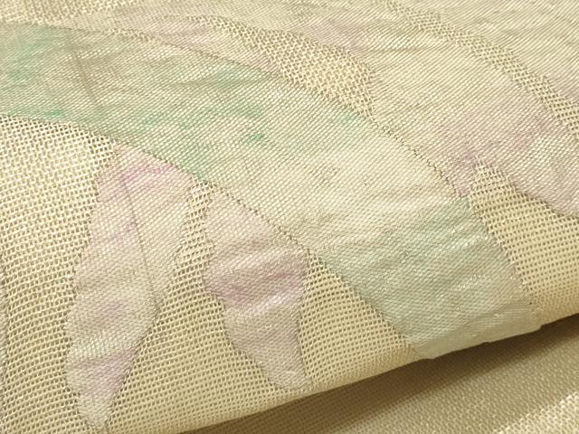 平和屋着物＊夏物　太鼓柄袋帯　草花文　銀糸　正絹　逸品　CABH5864rv
