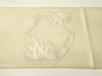 平和屋着物＊夏物　太鼓柄袋帯　草花文　銀糸　正絹　逸品　CABH5864rv