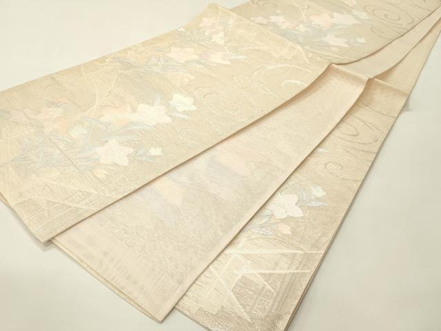 平和屋着物＊夏物　六通柄袋帯　流水桔梗文　銀糸　正絹　逸品　未使用　CABH5867rv