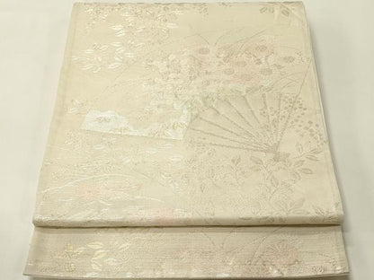 平和屋着物＊夏物　六通柄袋帯　草花扇文　金糸　正絹　逸品　CABH5869rv
