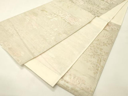 平和屋着物＊夏物　六通柄袋帯　草花扇文　金糸　正絹　逸品　CABH5869rv