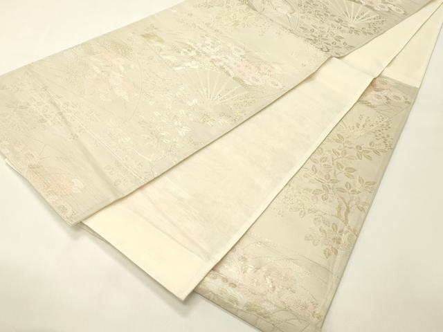 平和屋着物＊夏物　六通柄袋帯　草花扇文　金糸　正絹　逸品　CABH5869rv