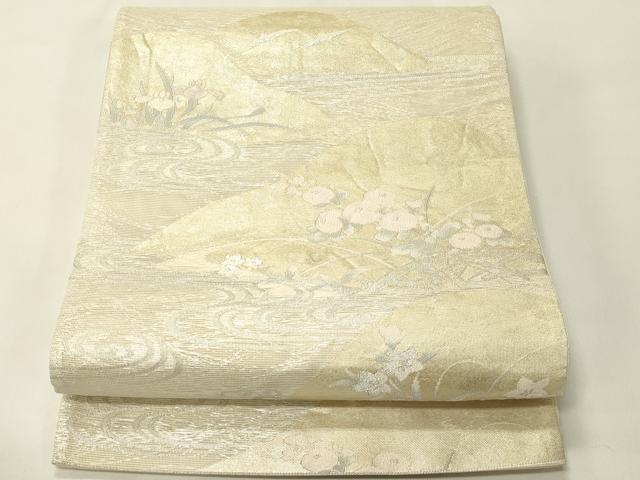 平和屋着物＊夏物　六通柄袋帯　遠山飛鶴秋草文　金銀糸　正絹　逸品　CABH5872rv