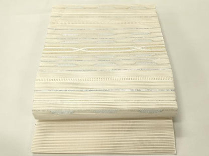 平和屋着物＊夏物　八寸名古屋帯　絽綴れ　横段文　金銀糸　正絹　逸品　CABH5876rv