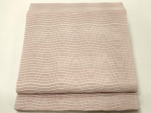 平和屋着物＊夏物　八寸名古屋帯　絽綴れ　よろけ縞　薄柿色　正絹　逸品　CABH5880rv