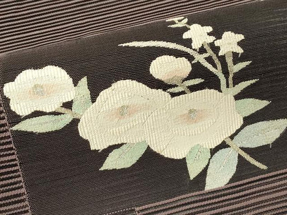 平和屋着物＊夏物　八寸名古屋帯　絽綴れ　草花文　銀糸　正絹　逸品　CABH5883rv