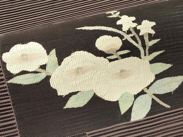 平和屋着物＊夏物　八寸名古屋帯　絽綴れ　草花文　銀糸　正絹　逸品　CABH5883rv