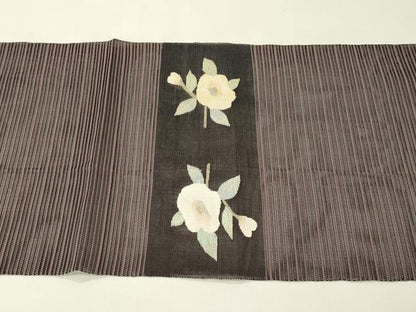 平和屋着物＊夏物　八寸名古屋帯　絽綴れ　草花文　銀糸　正絹　逸品　CABH5883rv