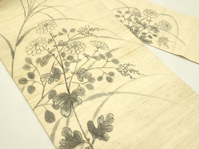 平和屋着物＊夏物　九寸名古屋帯　手描き　雛逸　秋草　麻　逸品　CABH5896rv