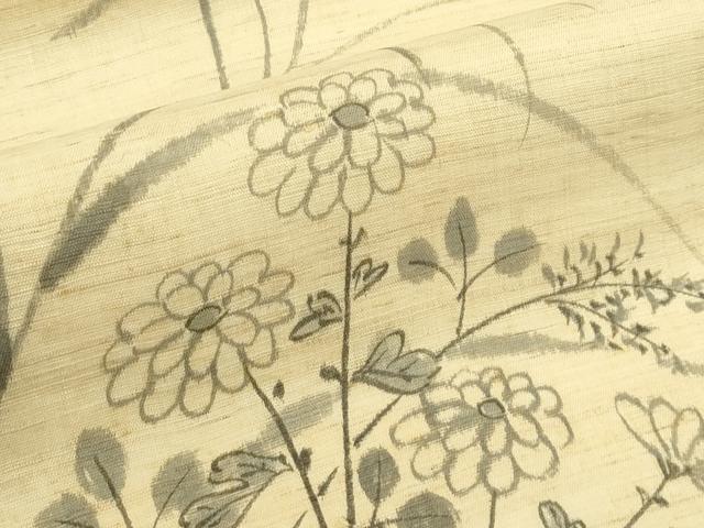 平和屋着物＊夏物　九寸名古屋帯　手描き　雛逸　秋草　麻　逸品　CABH5896rv