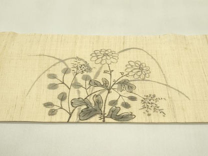 平和屋着物＊夏物　九寸名古屋帯　手描き　雛逸　秋草　麻　逸品　CABH5896rv