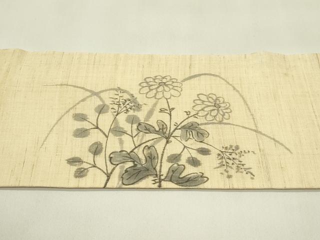 平和屋着物＊夏物　九寸名古屋帯　手描き　雛逸　秋草　麻　逸品　CABH5896rv