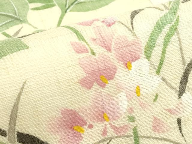 平和屋着物＊夏物　九寸名古屋帯　草花文　金彩　麻　逸品　CABH5900rv
