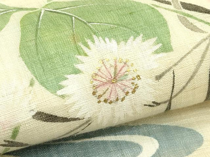 平和屋着物＊夏物　九寸名古屋帯　草花文　金彩　麻　逸品　CABH5900rv