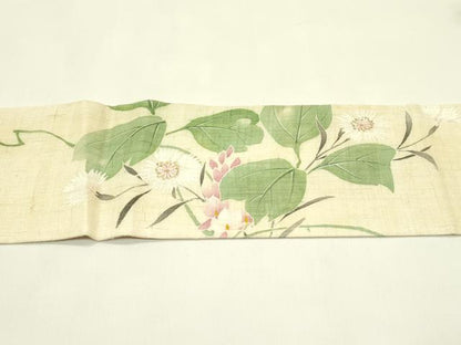 平和屋着物＊夏物　九寸名古屋帯　草花文　金彩　麻　逸品　CABH5900rv