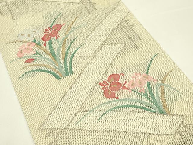 平和屋着物＊夏物　八寸名古屋帯　杜若　金糸　正絹　逸品　CABH5903rv