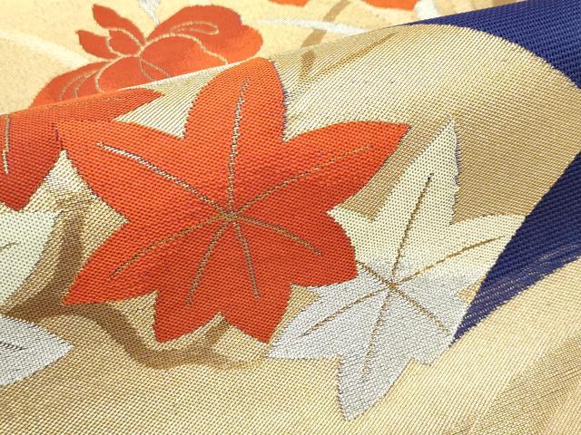 平和屋着物＊夏物　六通柄袋帯　地紙重ね杜若楓文　金銀糸　正絹　逸品　CABH5920rv