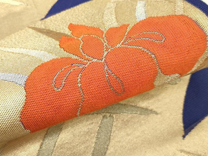 平和屋着物＊夏物　六通柄袋帯　地紙重ね杜若楓文　金銀糸　正絹　逸品　CABH5920rv