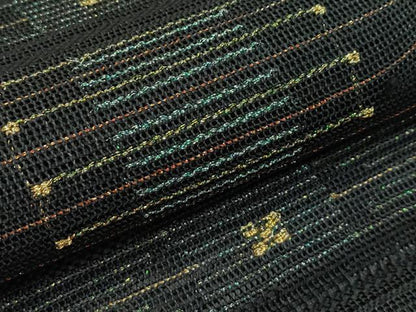 平和屋着物＊夏物　八寸名古屋帯　幾何学文様　黒地　金糸　正絹　逸品　CABH5921rv