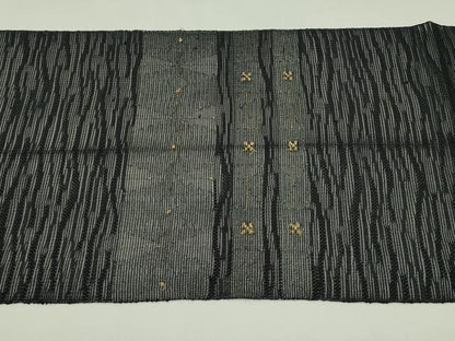 平和屋着物＊夏物　八寸名古屋帯　幾何学文様　黒地　金糸　正絹　逸品　CABH5921rv