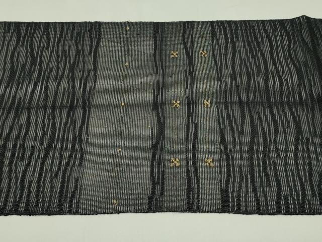 平和屋着物＊夏物　八寸名古屋帯　幾何学文様　黒地　金糸　正絹　逸品　CABH5921rv
