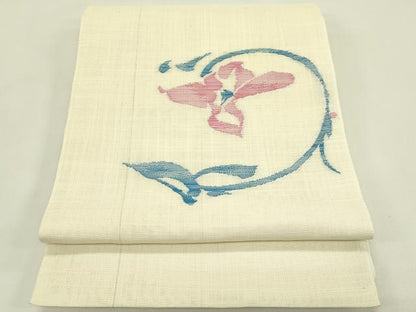 平和屋着物＊夏物　八寸名古屋帯　草花文　正絹　逸品　CABH5925rv
