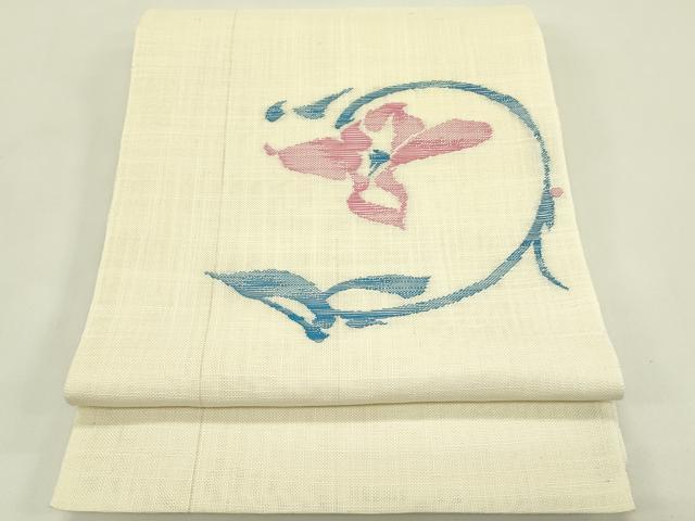 平和屋着物＊夏物　八寸名古屋帯　草花文　正絹　逸品　CABH5925rv