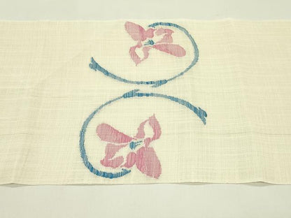 平和屋着物＊夏物　八寸名古屋帯　草花文　正絹　逸品　CABH5925rv