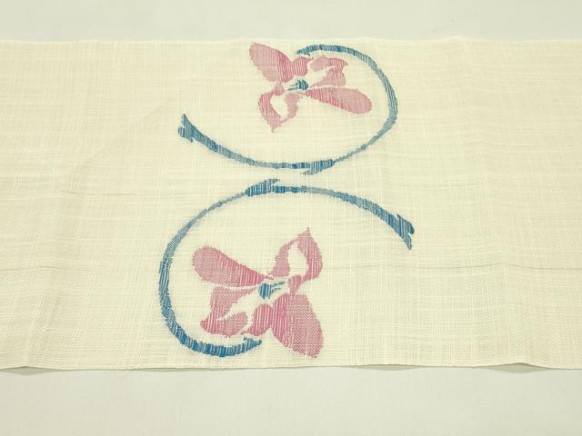 平和屋着物＊夏物　八寸名古屋帯　草花文　正絹　逸品　CABH5925rv