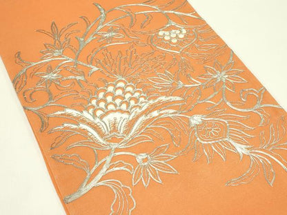 平和屋着物＊夏物　太鼓柄袋帯　総刺繍　駒刺繍　更紗花文　銀糸　正絹　逸品　CABH5927rv