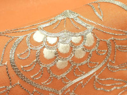 平和屋着物＊夏物　太鼓柄袋帯　総刺繍　駒刺繍　更紗花文　銀糸　正絹　逸品　CABH5927rv
