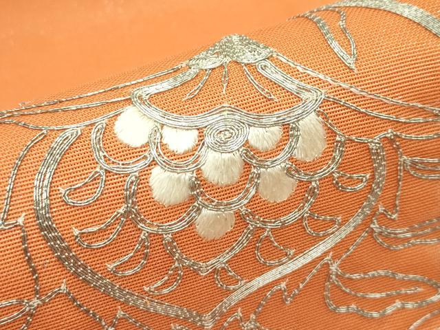 平和屋着物＊夏物　太鼓柄袋帯　総刺繍　駒刺繍　更紗花文　銀糸　正絹　逸品　CABH5927rv