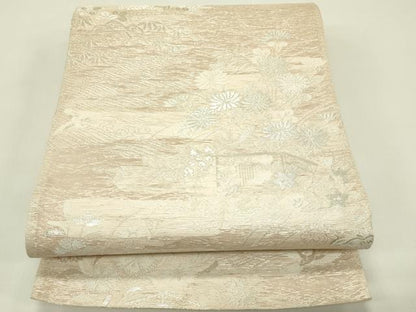 平和屋着物＊夏物　六通柄袋帯　草花風景文　銀糸　正絹　逸品　CABH5930rv