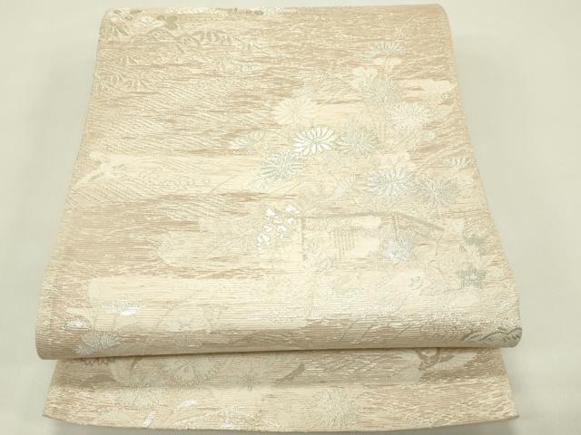 平和屋着物＊夏物　六通柄袋帯　草花風景文　銀糸　正絹　逸品　CABH5930rv