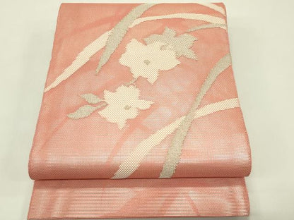 平和屋着物＊夏物　太鼓柄袋帯　草花文　銀糸　正絹　逸品　CABH5931rv