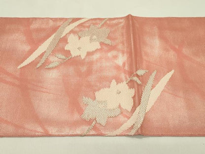 平和屋着物＊夏物　太鼓柄袋帯　草花文　銀糸　正絹　逸品　CABH5931rv
